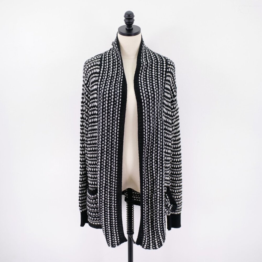 DAMAGED Jason Maxwell Black White Knit Cardigan Sweater XL Acrylic - Picture 1 of 10
